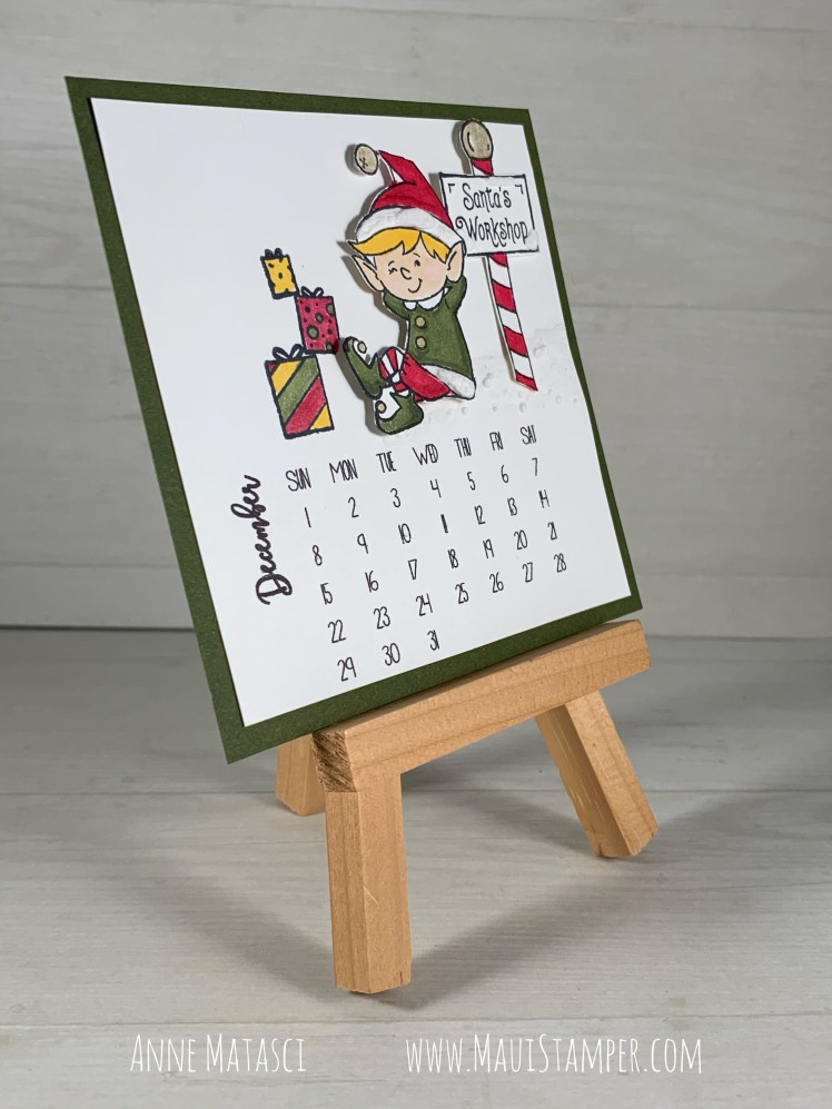 Maui Stamper Stampin Up DIY Easel Calendar December 2019 #Elfie