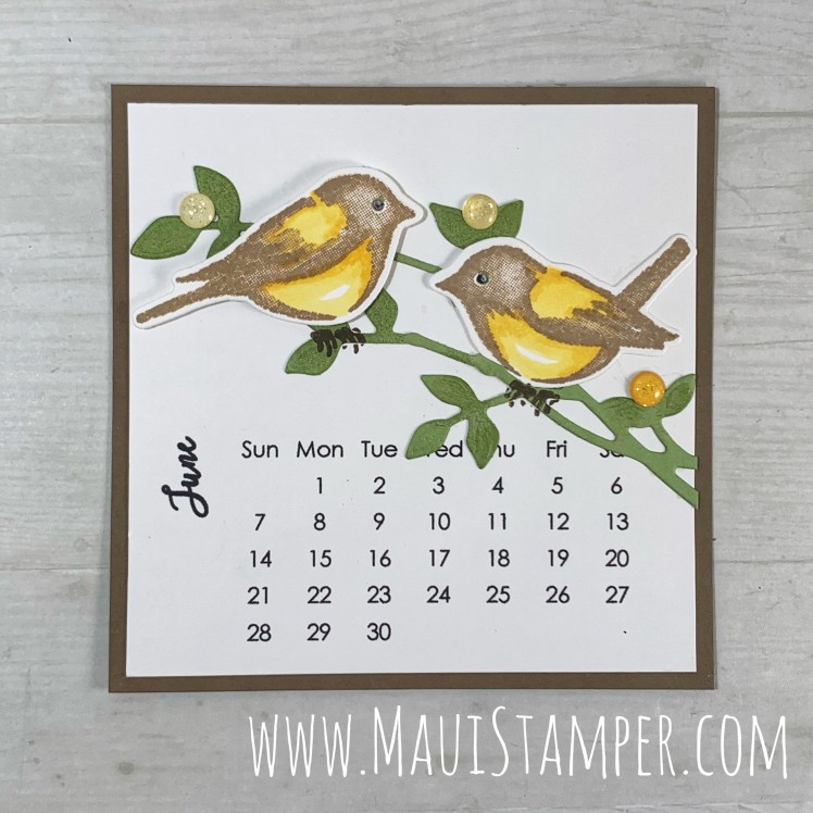Maui Stamper Stampin Up DIY Easel Calendar June 2020 Birds & Branches