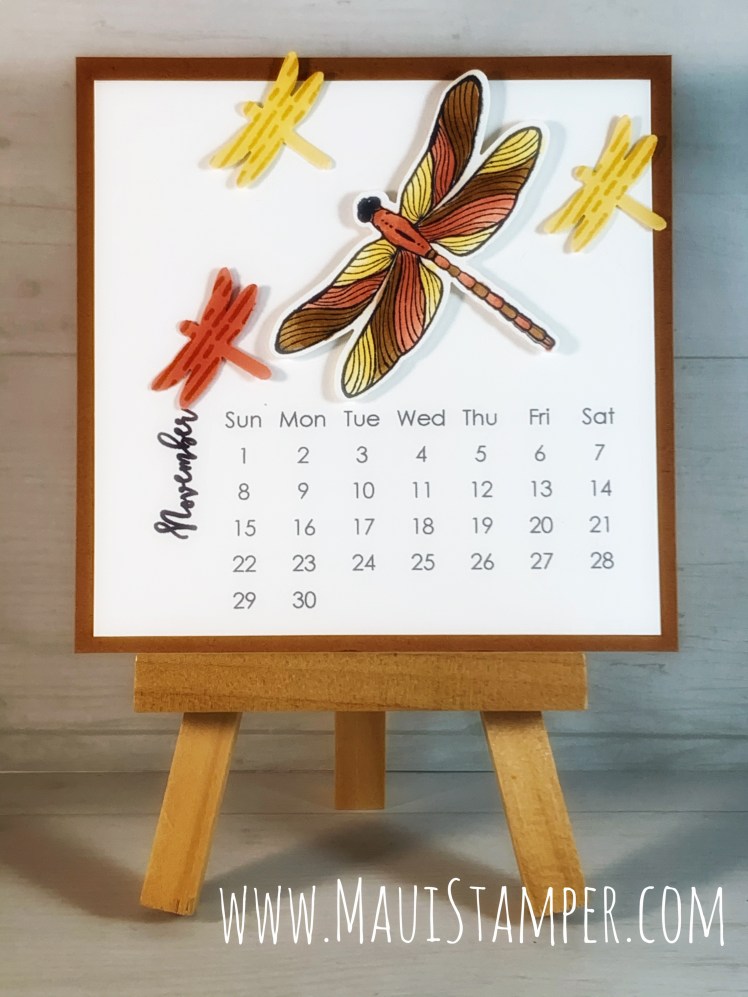 Maui Stamper Stampin Up DIY Easel Calendar November 2020 Dragonfly Garden