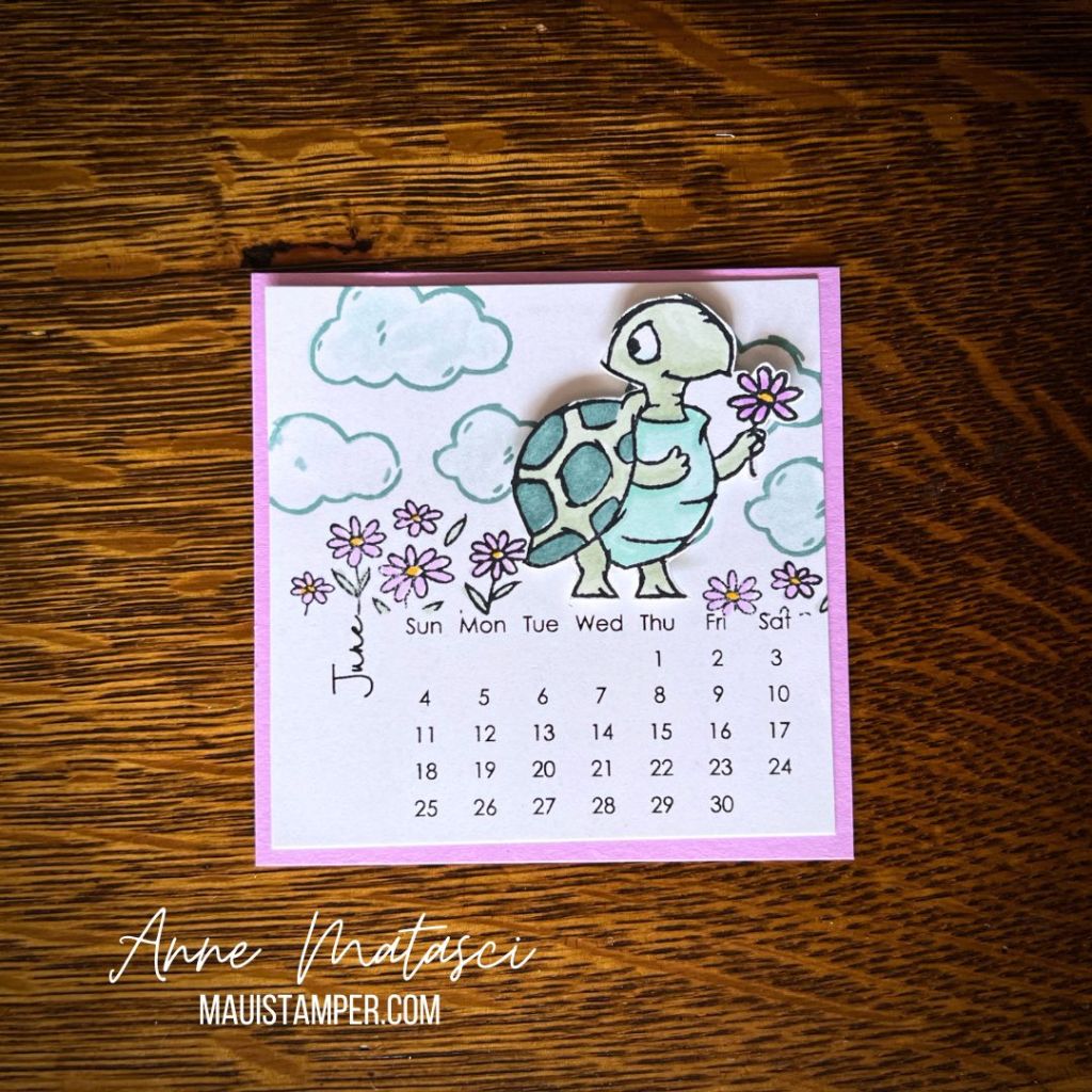 a small June 2023 calendar with a cartoon turtle
