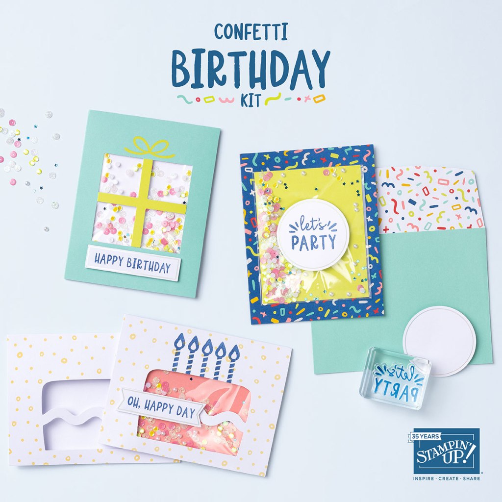 3 cheery cards and words confetti birthday kit
