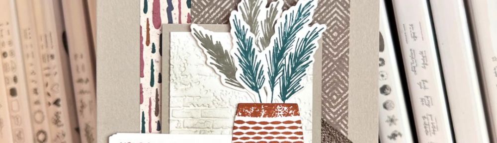 Handmade card with a vase of feathery branches and the sentiment 'your thoughtfulness is much appreciated"