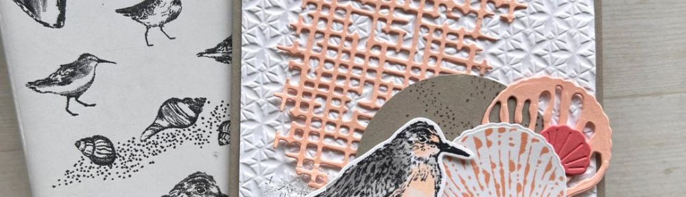 A white card with a bird and seashells and the phrase "Thank you for everything"