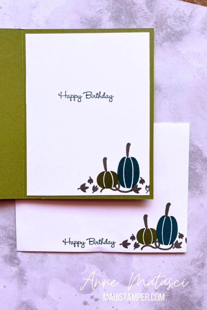 A handmade card with pumpkins designs and the sentiment “you're the pick of the patch”