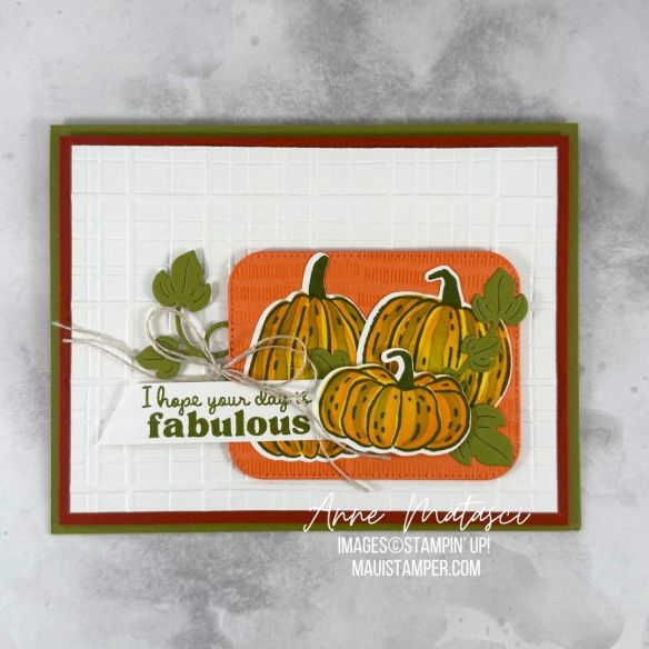 A card featuring 3 orange pumpkins